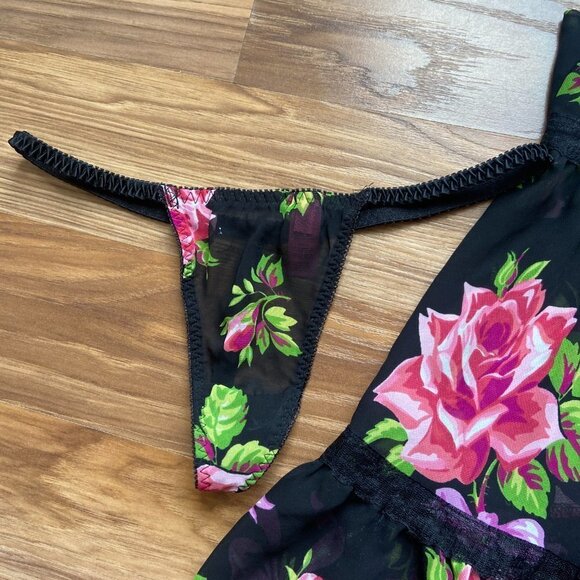 Betsey Johnson Intimates Floral Sheer Nightie Lingerie Dress and Thong Panty Set - Picture 9 of 16
